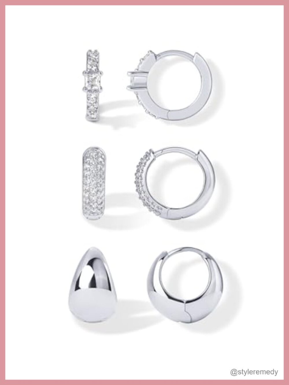 18K Gold Plated Set of 3 Huggie Hoop Earrings CZ Piercings